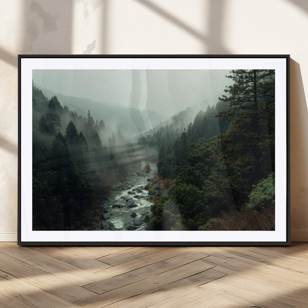 Misty Forest Wall Art, Tranquil Nature Landscape, Ready to Hang | Extra Large 3 Piece Canvas Wall Art