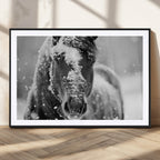 Black and White Horse Winter Wall Art, Ready to Hang