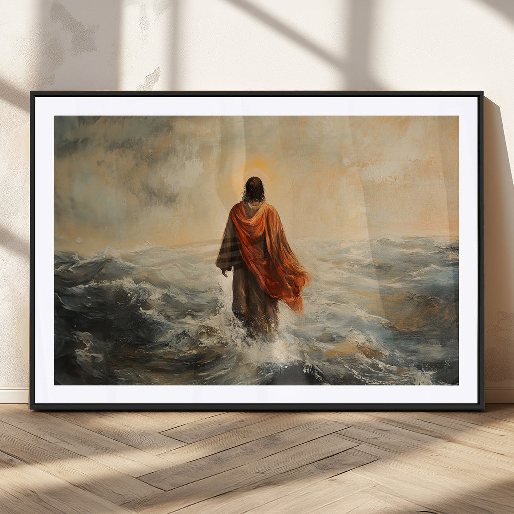 Jesus Walking on Water, Christian Wall Art, Jesus Christ Oil Painting Style Print