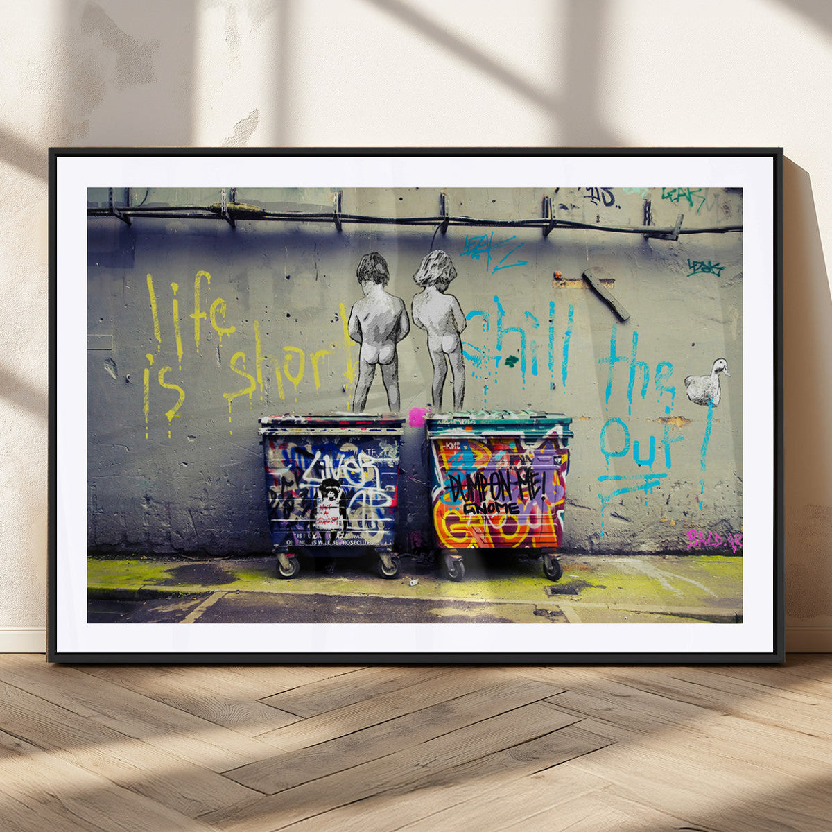 Banksy Life is Short Wall Art, Iconic Graffiti Street Art Canvas Print