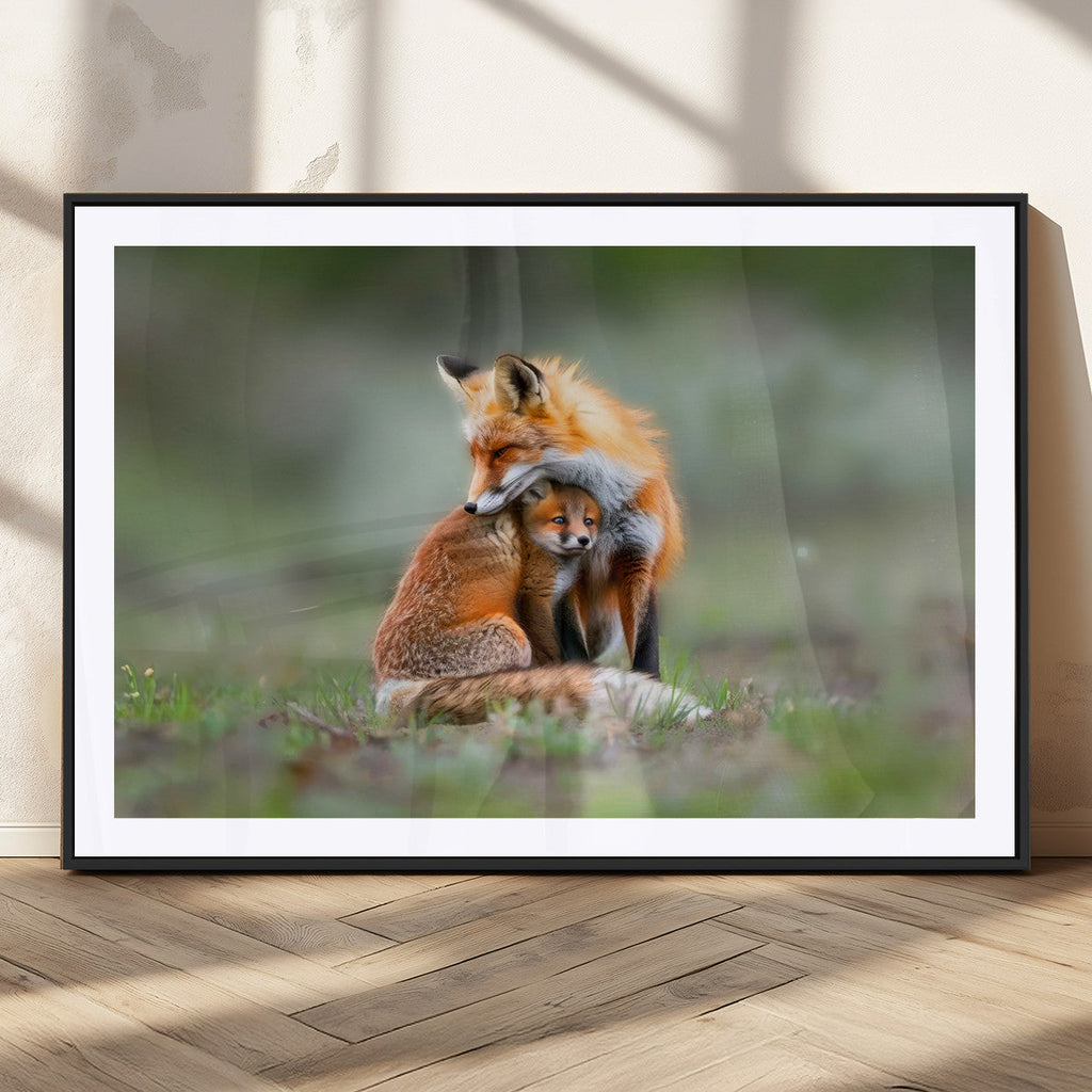 Heartwarming Fox and Baby Cub Wall Art | Canvas Print of Foxes in Nature