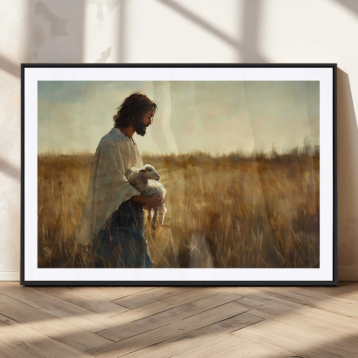 Jesus the Good Shepherd Wall Art Canvas Print, Inspirational Christian Religious Print for Prayer Room