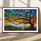 Vibrant Mosaic Tree of Life Wall Art, Stained Glass Style Canvas Print