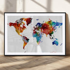 Colorful World Map Canvas Wall Art Print, Contemporary Global Map Artwork