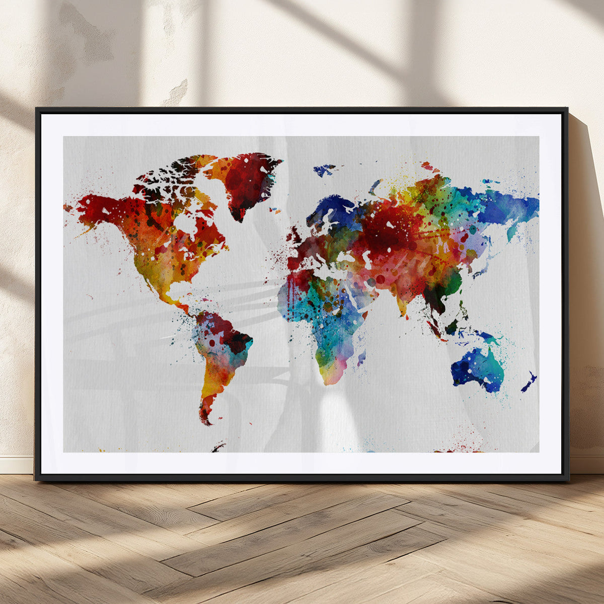 Colorful World Map Canvas Wall Art Print, Contemporary Global Map Artwork