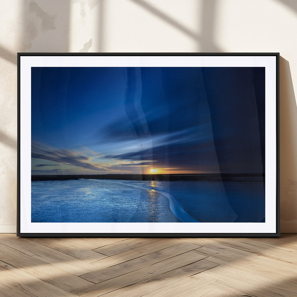 Blue Sunset Ocean Canvas Wall Art Print | Serene Coastal Horizon