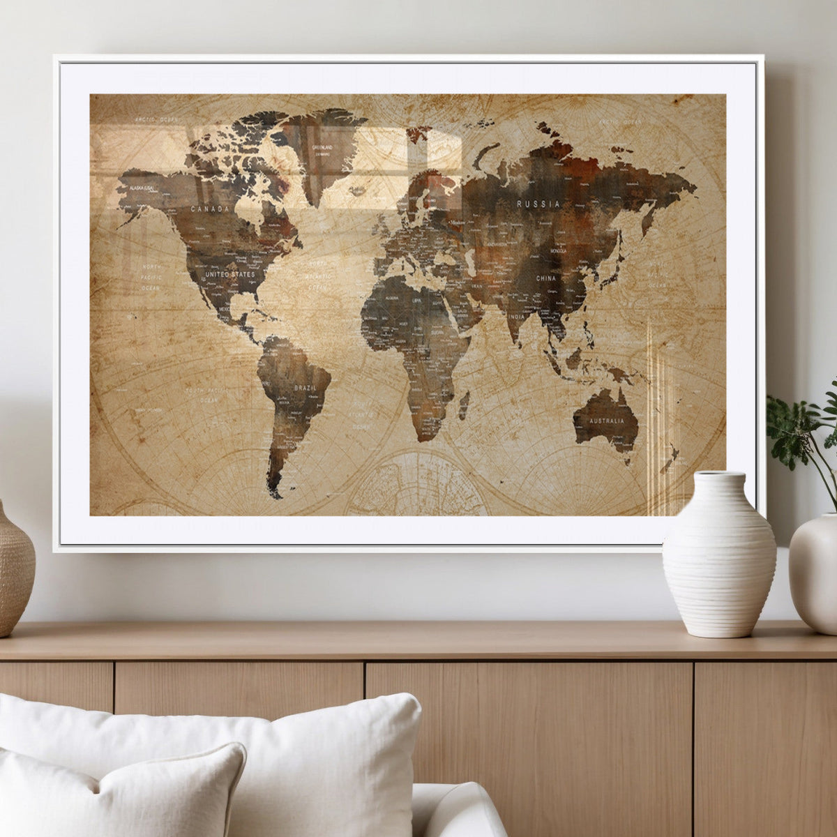 Push Pin World Map Canvas Print | Framed Travel Tracker Wall Art