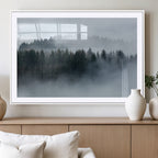 Autumn and Misty Trees in the Forest Wall Art Canvas Print, Foggy Forest Mountain Wall Art