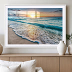 Sunset Beach Waves Canvas Wall Art | Ocean Sunset Coastal Print