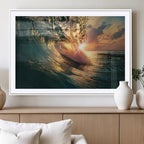 Ocean Wave Sunset Canvas Wall Art | Triptych Seascape Print
