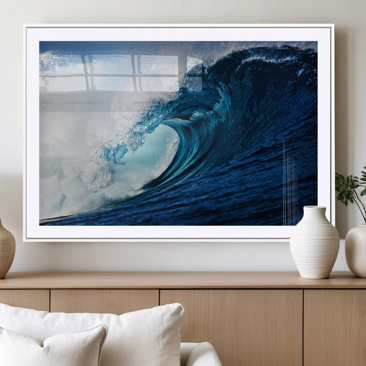 Ocean Wave at Sunset Canvas Art, Large Wall Print of Vibrant Water Waves