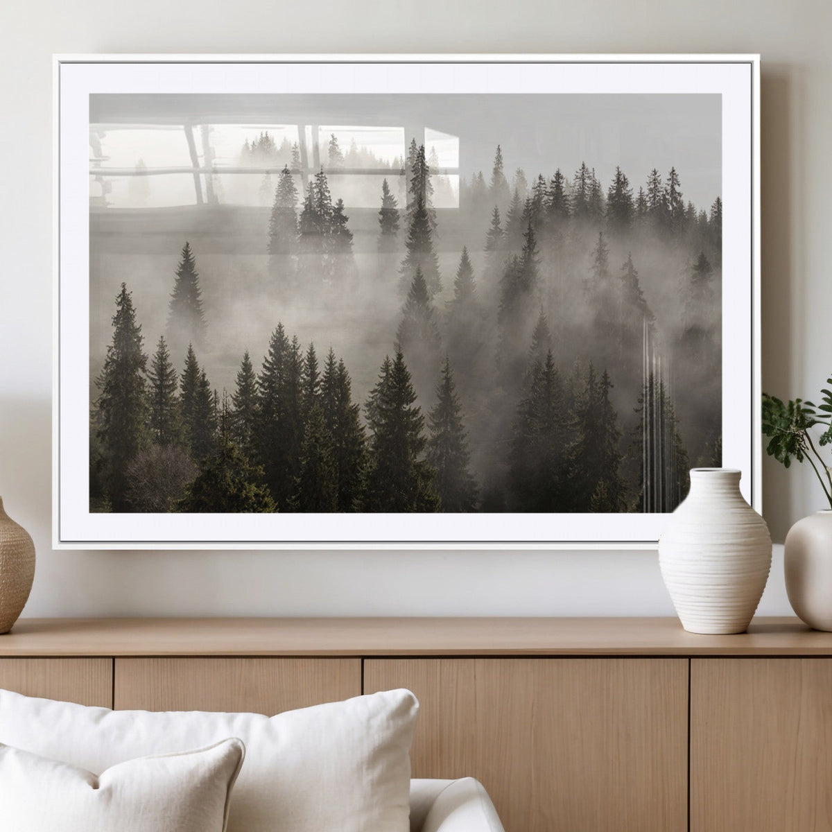 Foggy Mountain Wall Art | 3-Panel Foggy Forest and Mountain Landscape Canvas Print