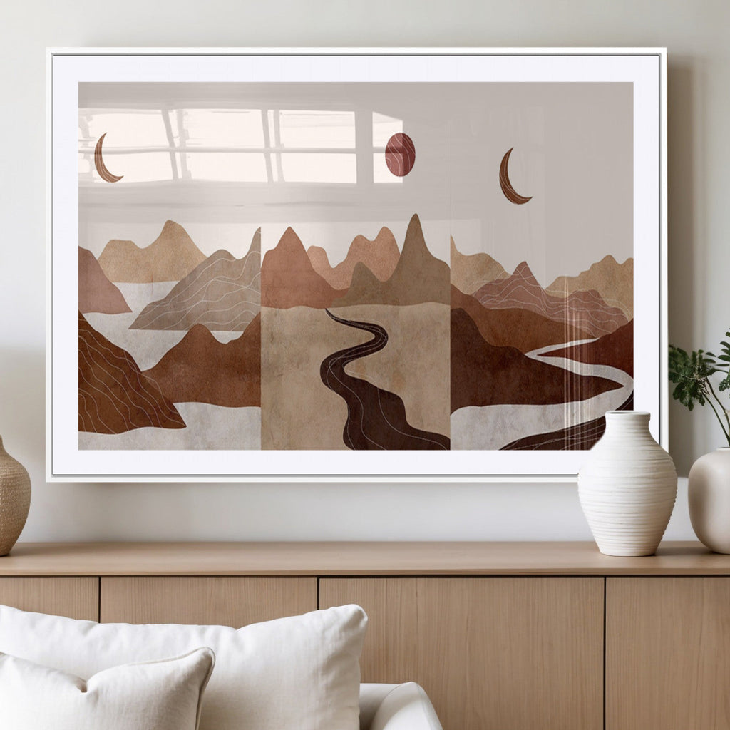 Boho Wall Art Canvas Print Set | Mid-Century Bohemian Wall Artwork, Boho Neutral