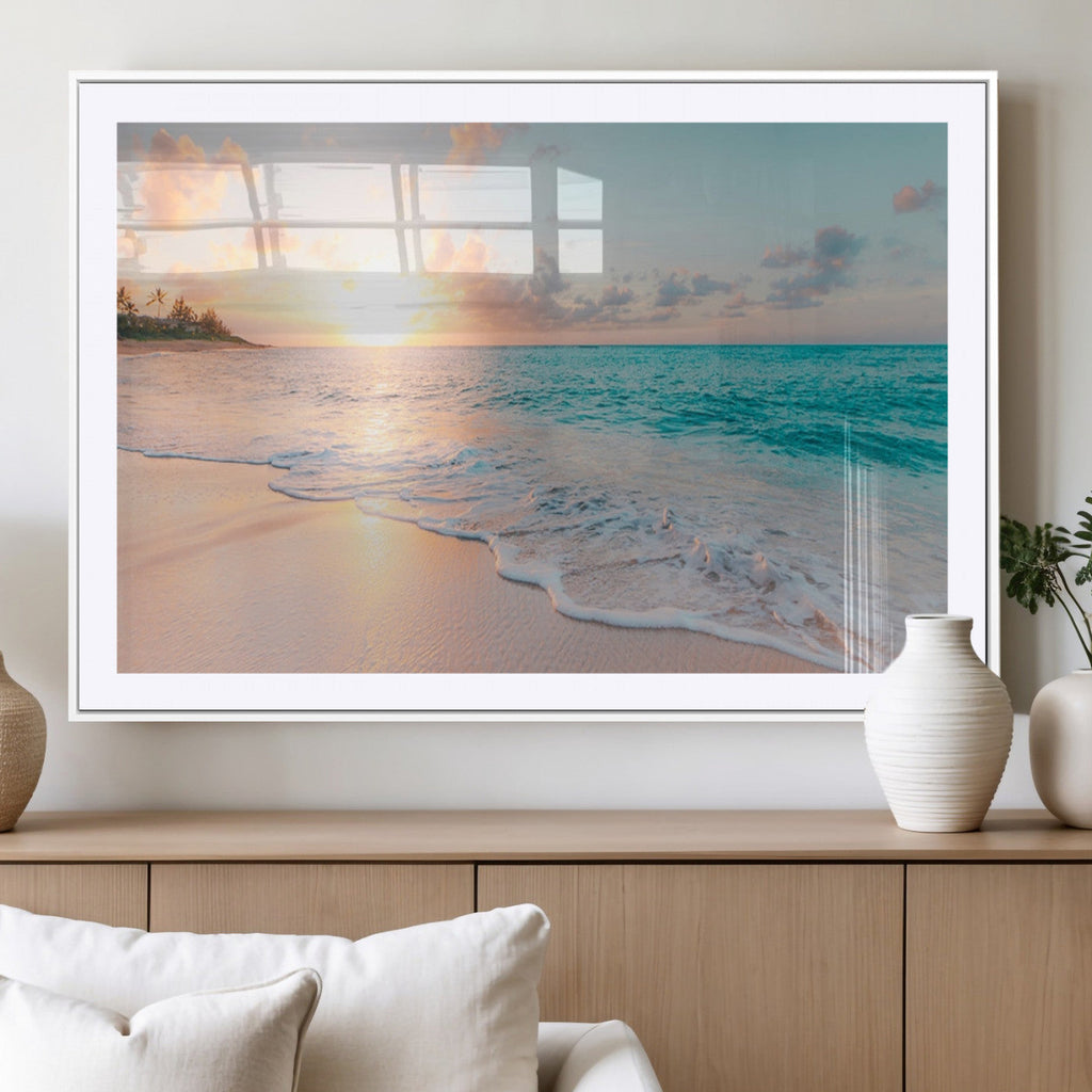 Beach Wall Art, Stunning Ocean Sunset Canvas Print with Coastal Design for Relaxing Home Decor