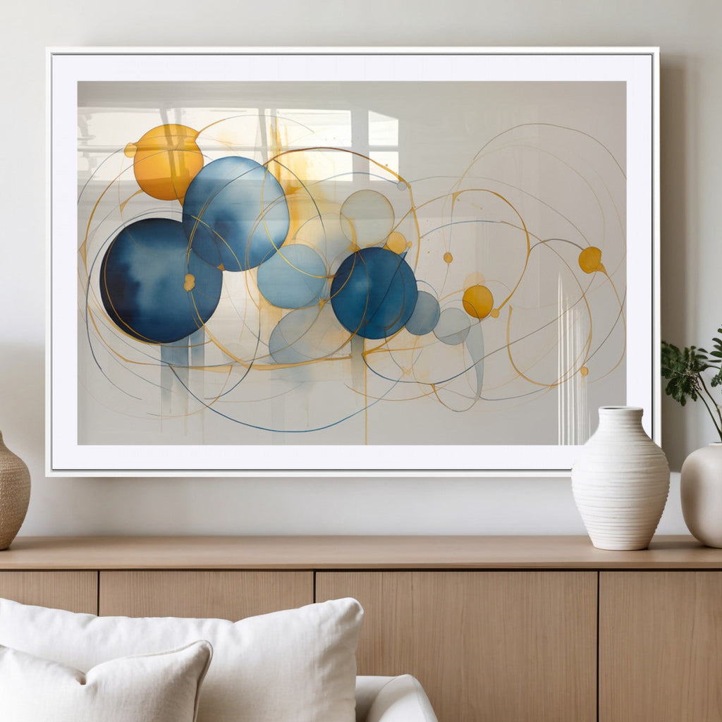 Geometric Blue Orange Abstract Wall Art Canvas, Geometric Blue Orange Canvas Print