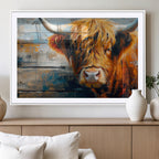 Highland Cow Abstract Canvas Wall Art, Bold Farmhouse Decor