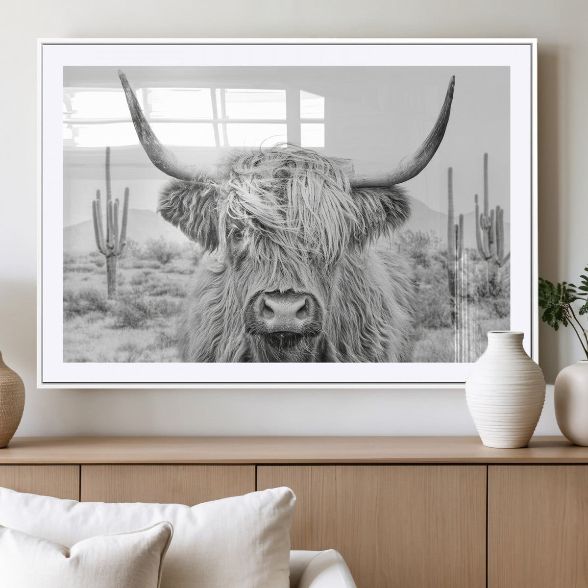 Rustic Charm, Cow Longhorn Black White Bighorn Wall Art