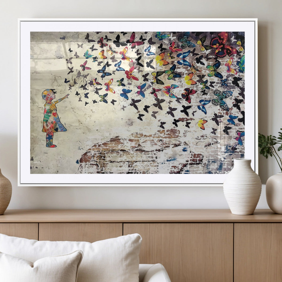 Banksy Wall Art - Banksy Girl Butterfly Graffiti Wall Art