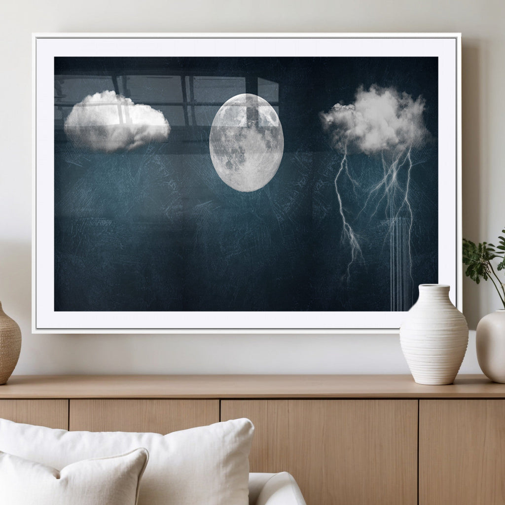 3 Piece Indigo Cloud Wall Art, Thunderstorm Moon Cloud Artwork