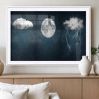 3 Piece Indigo Cloud Wall Art, Thunderstorm Moon Cloud Artwork