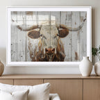 Rustic Longhorn Bull Wall Art Canvas Set