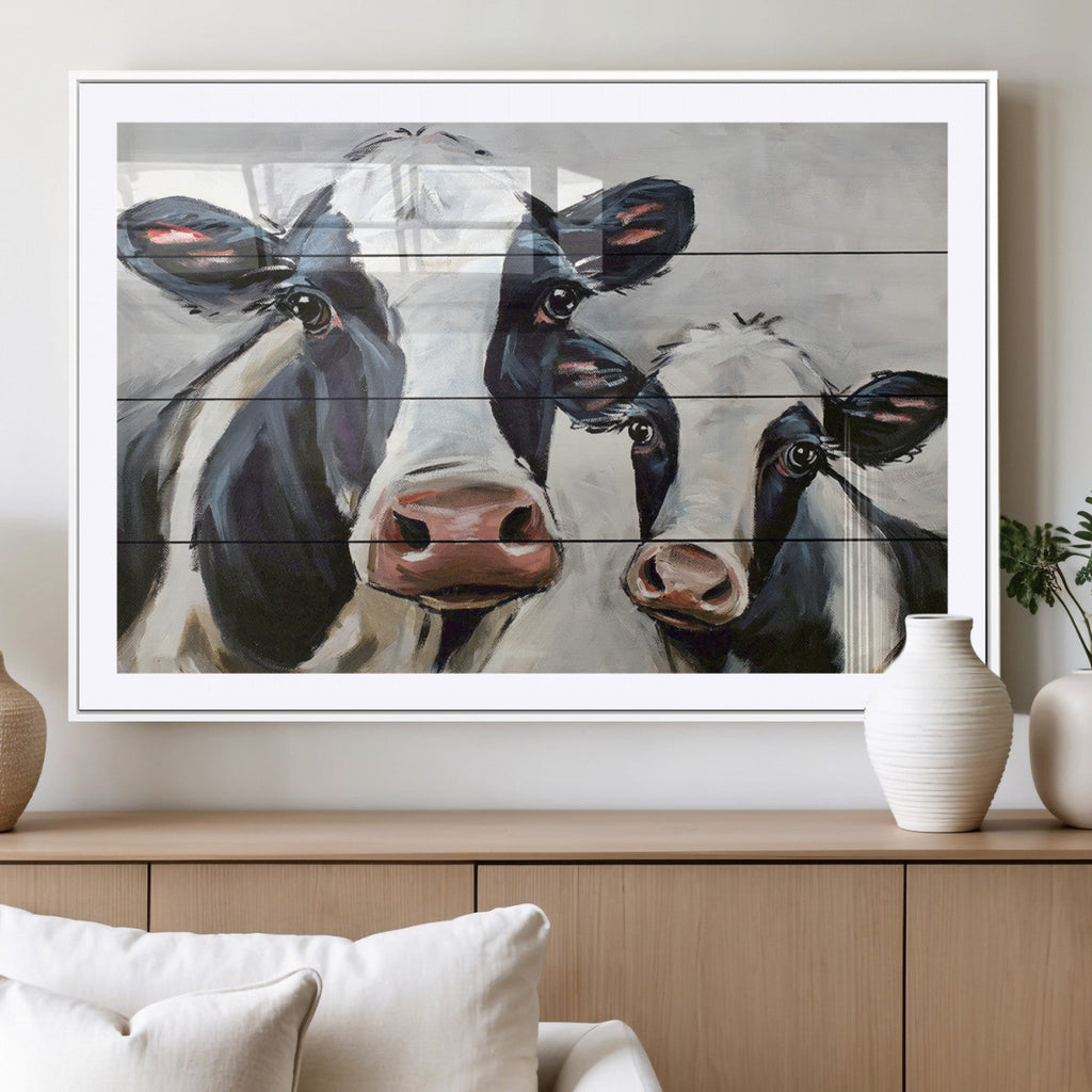 Vintage Baby and Mom Cattle Wall Art Canvas Print