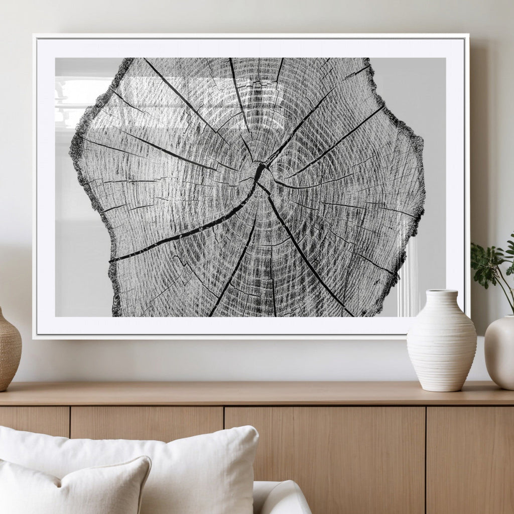 Rustic Tree Ring Wall Art Canvas Print, Framed and Ready to Hang