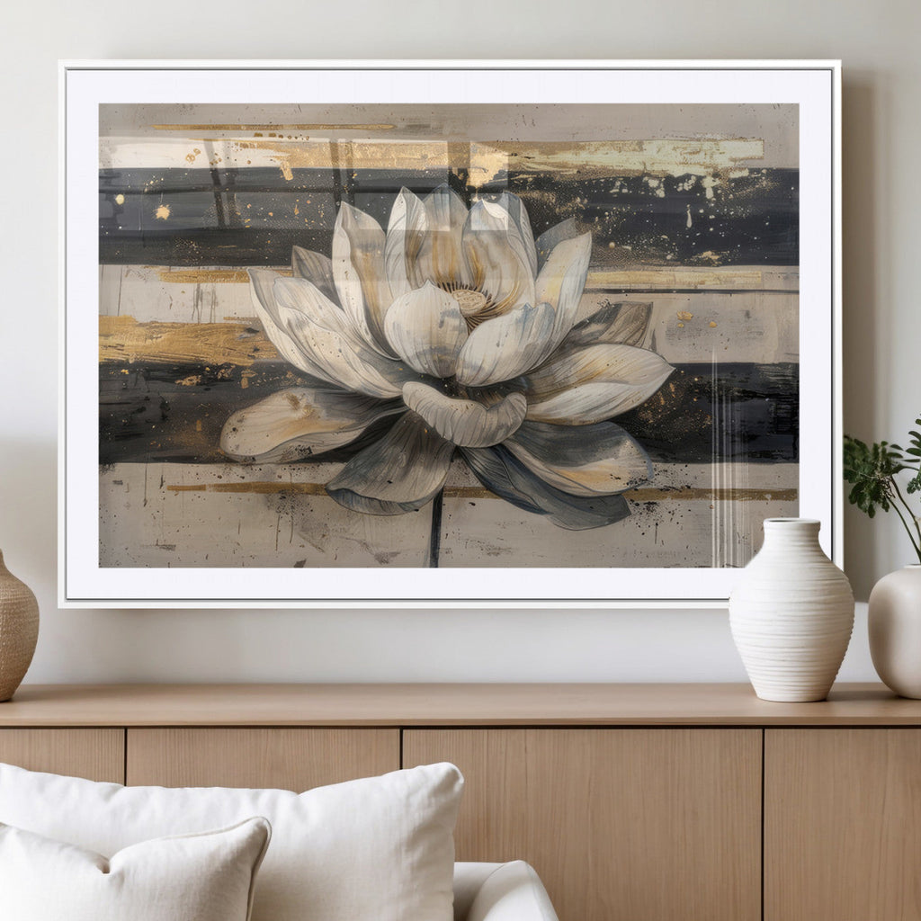 Lotus Flower Wall Art | Framed Abstract Floral Canvas