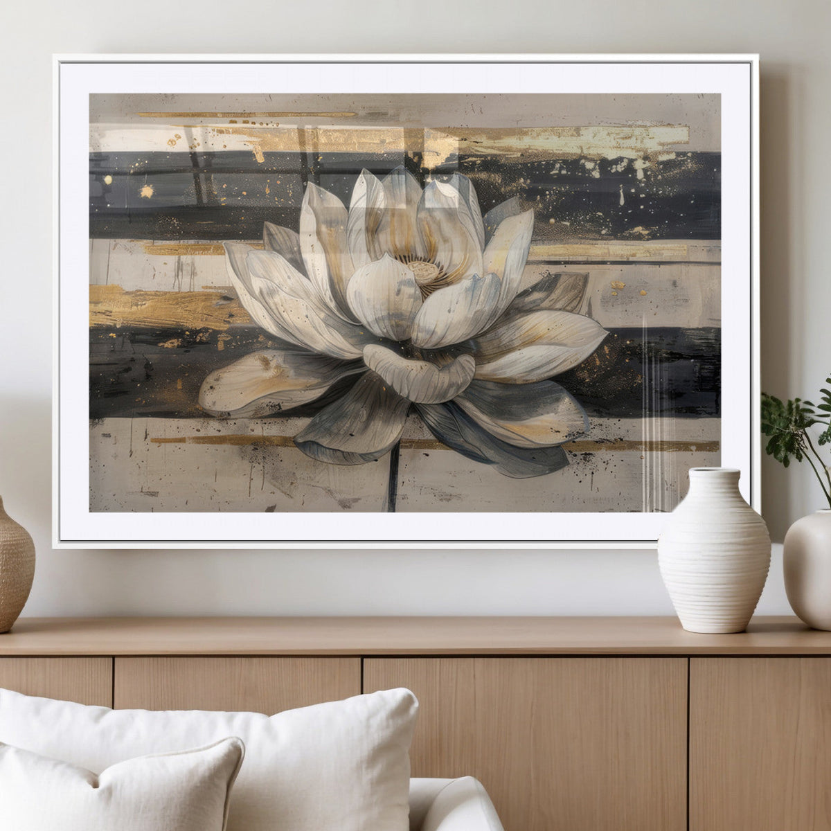 Lotus Flower Wall Art | Framed Abstract Floral Canvas