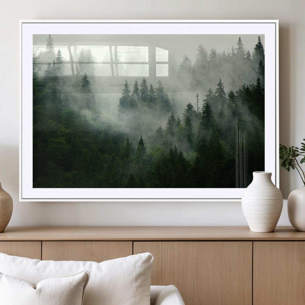Misty Forest Wall Art | Tranquil Green Woodland Canvas Print