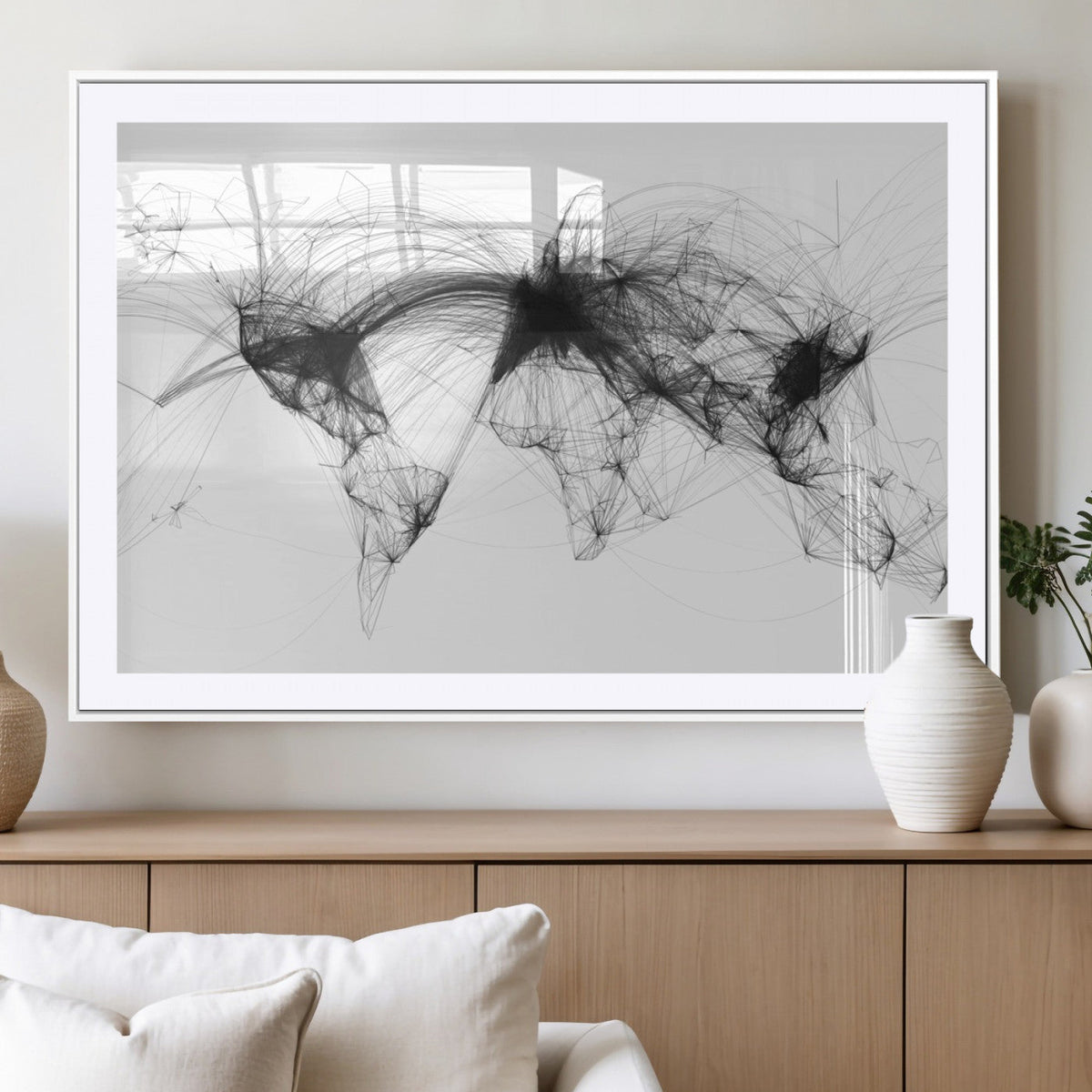 Flight Routes Air Traffic Map Canvas Wall Art, World Flight Routes Print