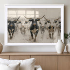 Texas Longhorn Wall Art | Framed Cattle Walking Canvas