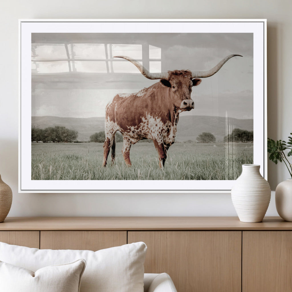Texas Longhorn Wall Art | Framed Spotted Cattle Canvas