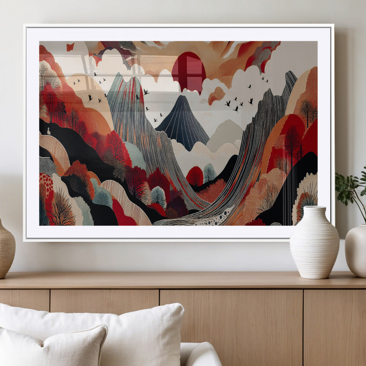 Abstract Mountain Wall Art Canvas Print | Vibrant Stylized Landscape
