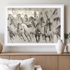 Abstract Horse Wall Art Canvas Print, Framed Horse Sketch with Galloping Herd