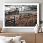 Rustic Barn Wall Art Canvas Print, Framed Moody Field Scene