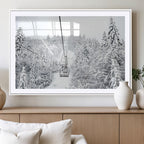 Snowy Ski Lift Wall Art | Framed Winter Mountain Canvas