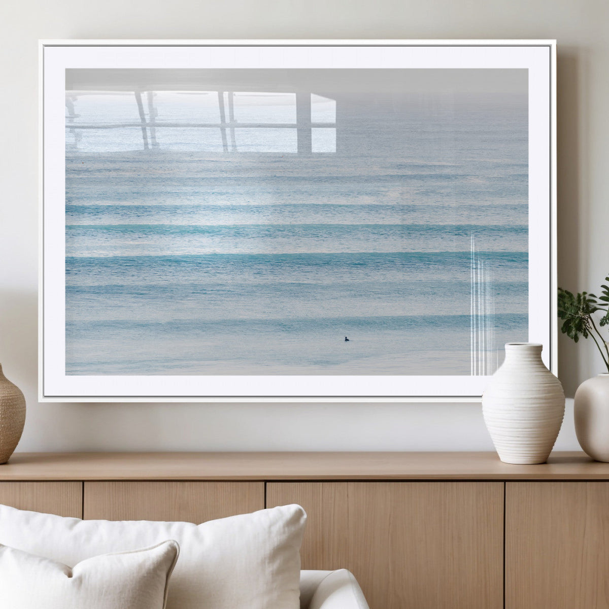 Ocean Wave Surfer Wall Art | Framed Minimal Seascape Canvas