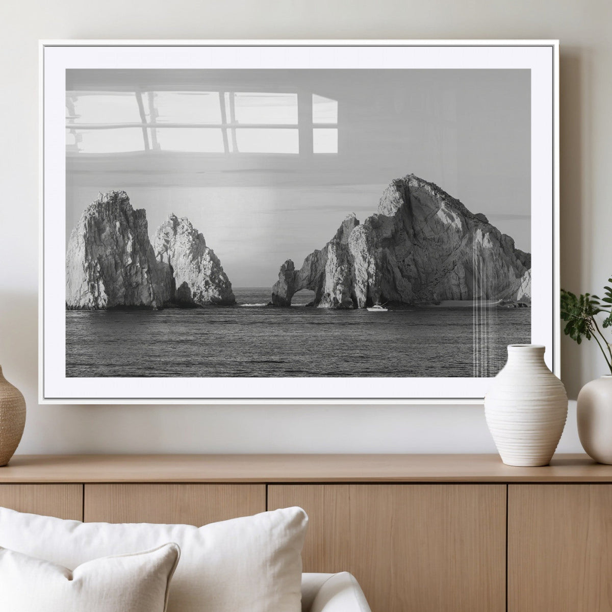 Coastal Wall Art | Framed Black White Ocean Canvas Artwork