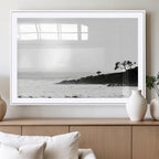 Surfer Cliffs Wall Art Canvas Print, Framed Black White Beach and Ocean Waves