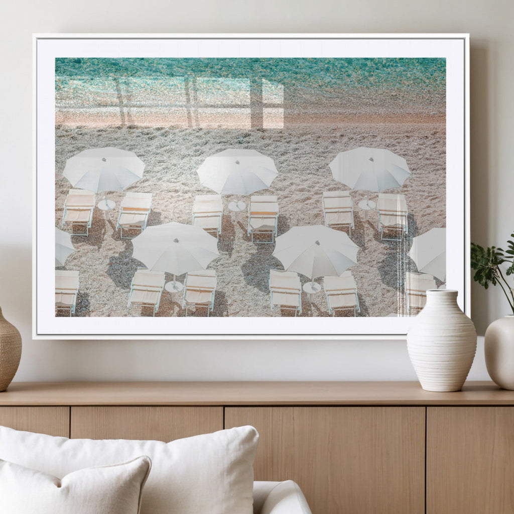 Calm Beach Wall Art | Framed Turquoise Water Canvas Artwork