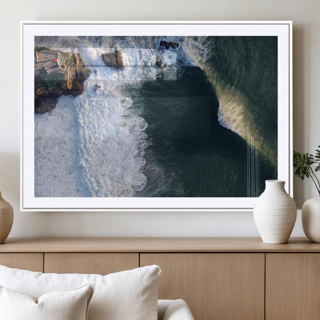 Ocean Wave Wall Art | Aerial Coastal View Canvas Artwork