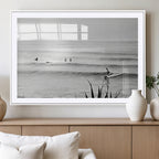 Surfer Silhouette Wall Art | Framed Calm Ocean Canvas