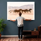 Wild Horse Wall Art Canvas Print, Framed Rustic Western Art, Desert Horse Scene