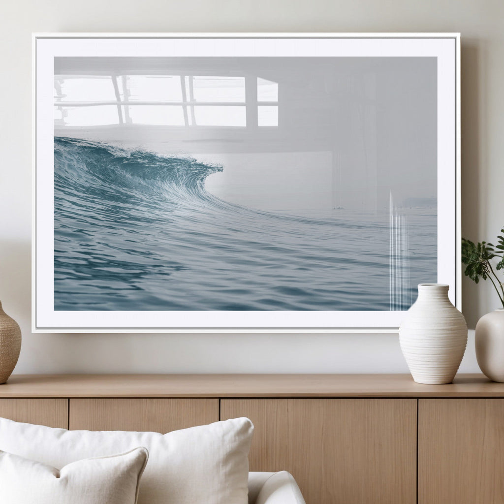 Ocean Wave Wall Art Canvas Print, Framed Coastal Decor Art, Modern Minimalist Ocean