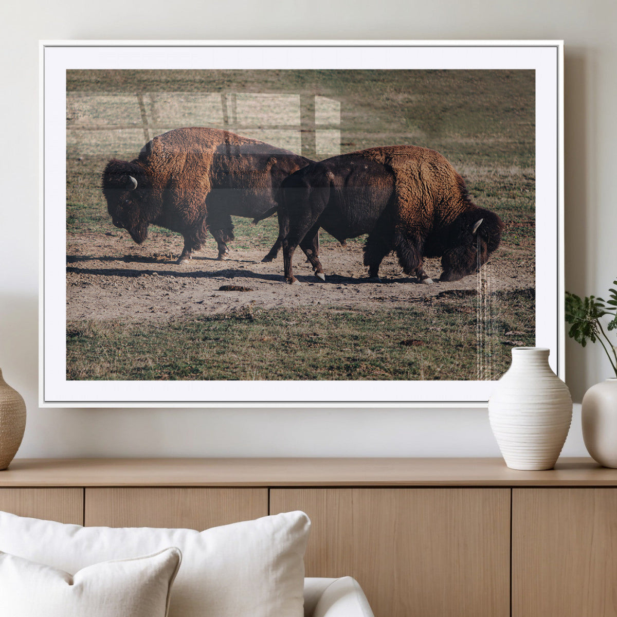 Bison Wall Art Canvas Print, Framed Western Wildlife Modern Ranch