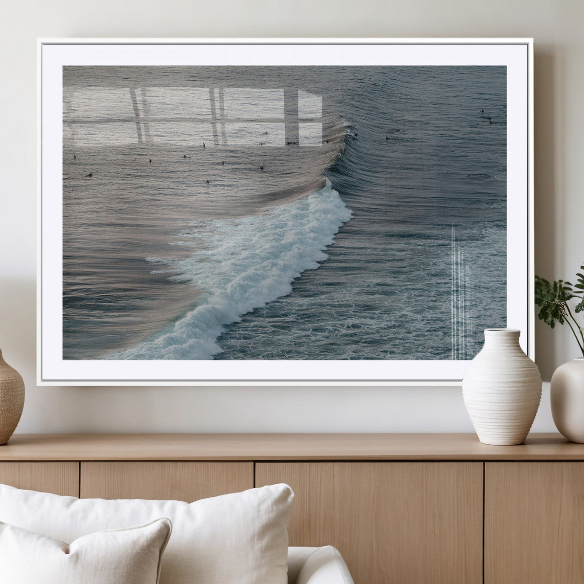 Ocean Waves Wall Art Canvas Print, Framed Coastal Serenity Surf Scene