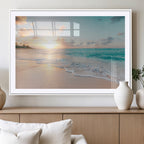 Beach Sunset Wall Art Canvas Print, Framed Ocean Waves Summer Escape