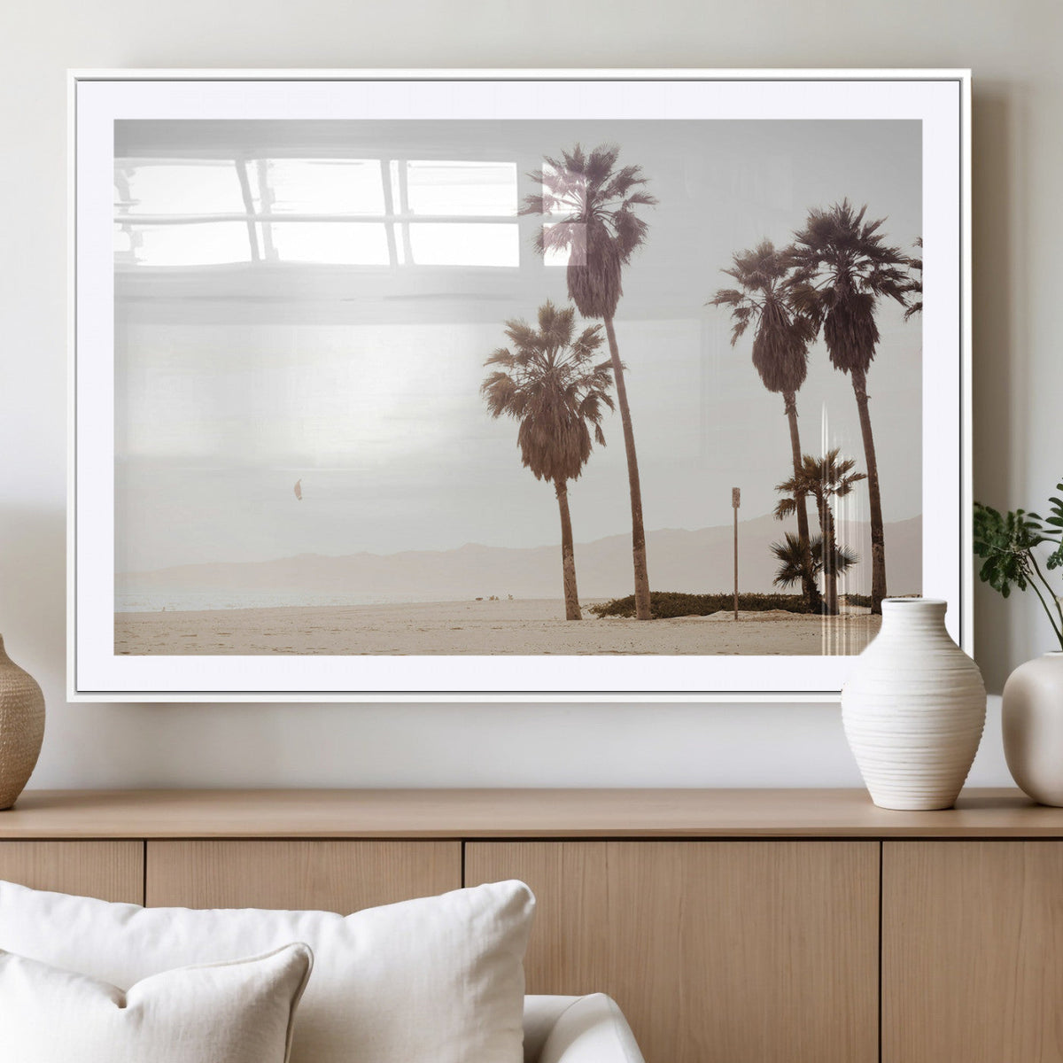 Coastal Light Wall Art Canvas Print, Framed Relaxing Shoreline Art, Minimalist Ocean Tropical Decor