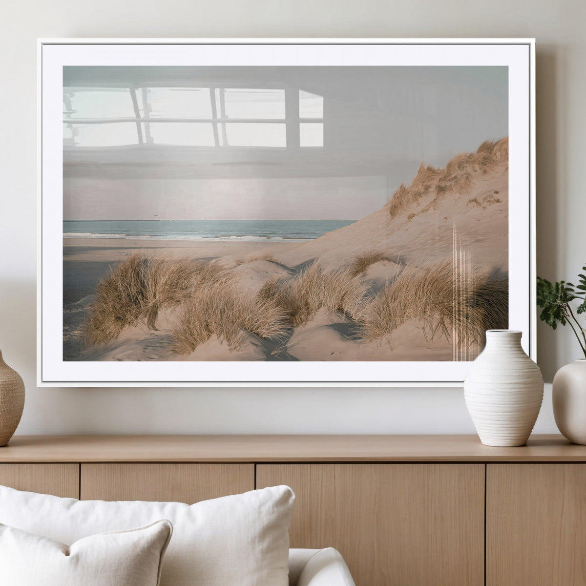Beach Landscape Wall Art Canvas Print, Framed Sand Dune Photography, Minimalist Seascape Coastal Decor